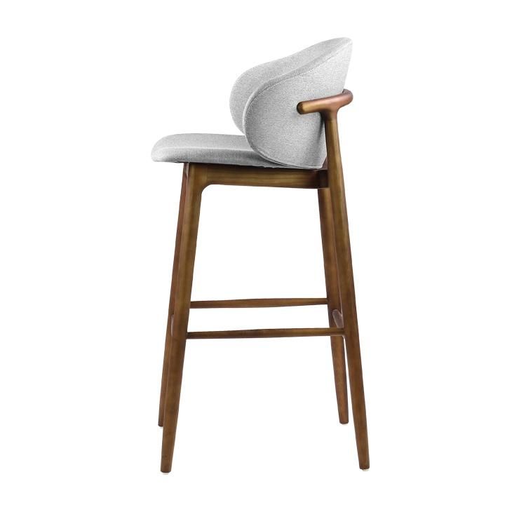 Oak Color Wooden Frame Grey Fabric Stool Chairs for Commercial Restaurant Use