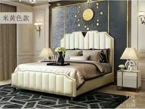 Modern Fabric Bed Bedroom Furniture Double Leather Bed with Buttons Ss Legs