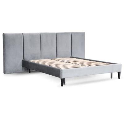 Modern Home Furniture Luxury Velvet Upholstery Headboard King Size Frame Bed