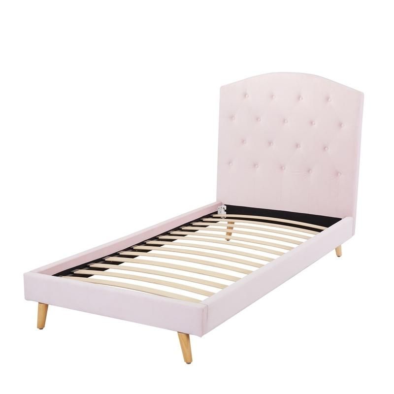 King Size Purple Simple Fabric Modern Double Post Modern Elegant Velvet Queen Simple Toddler Bed Frame with Wooden Slatted