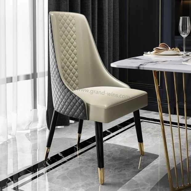 Wholesale Elegant Luxury Oval Back Armrest Genuine Leather Dining Chair